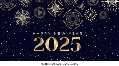Creative design Happy New Year 2025 with fireworks in luxury gold color. trendy new year 2025 design template.