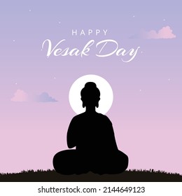 Diseño creativo del feliz Día de Vesak o plantilla de banner Buda Purnima. 