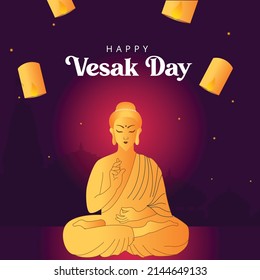 Creative design of happy Vesak Day Or Buddha Purnima banner template. 