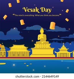 Diseño creativo del feliz Día de Vesak o plantilla de banner Buda Purnima. 
