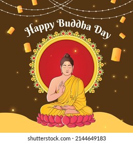 Creative design of happy Vesak Day Or Buddha Purnima banner template. 