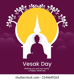 Creative design of happy Vesak Day Or Buddha Purnima banner template. 