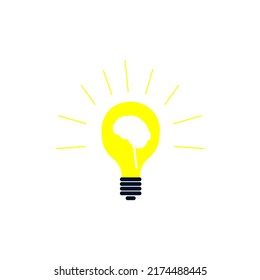 creative design human brain on light bulb symbol. vector illustration