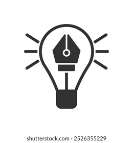 Icono de diseño creativo - Bombilla con icono de herramienta de pluma