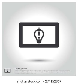 Creative Design Idea Concept Bulb in computer application Icon , Flat pictogram Icon design gray background. Vector illustration.