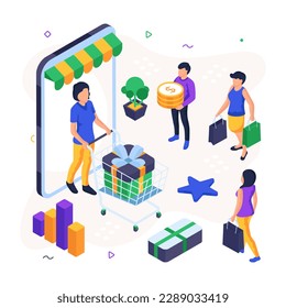 Creative design illustration of mobile shop