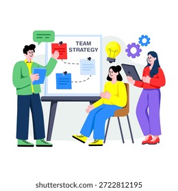 Ilustración de diseño creativo de la discusión de la estrategia del proyecto