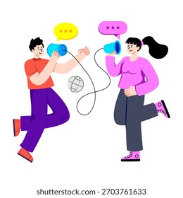 Creative design illustration of string phone communication