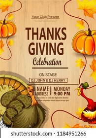 Creative design illustration,  Thanksgiving day party poster, flyer or invitation card design.