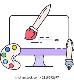 Creative design illustrator app tool vector icon. Graphic visual editor application software. Training course, creation art studio or program interface logo