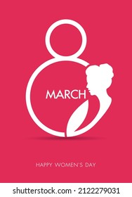 Creative design for International Women's Day on March 8th with the number 8 and the female head symbol on a red background. Vector illustrator 