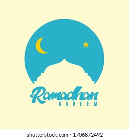 Creative design of Islamic greeting card welcoming the holy month of Ramadhan with circle and mosque silhouette with simple typography