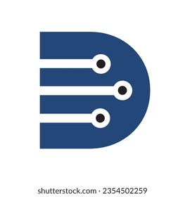 diseño creativo de la letra d y datos tecnológicos