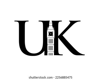 creative design of letter UK combine big ben clock representing england