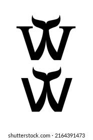 creative design of letter w and whale tail combination