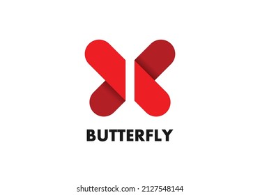 Creative design letter X sign butterfly with paper concept. illustration with red color