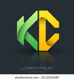 Kreatives Design der Buchstaben K und C. Eine Vorlage für eine Unternehmensmarke, Logo und Visitenkarte. Ein erkennbares Element des Markennamens. Die Idee der thematischen Kreativität