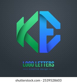 Creative design of the letters K and E. A template for a corporate brand, logo, and business card. A recognizable element of the brand name. The idea of thematic creativity