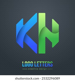 Creative design of the letters K and N. A template for a corporate brand, logo, and business card. A recognizable element of the brand name. The idea of thematic creativity