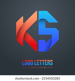 Creative design of the letters K and S. A template for a corporate brand, logo, and business card. A recognizable element of the brand name. The idea of thematic creativity