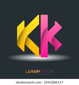 Creative design of the letters K and K. A template for a corporate brand, logo, and business card. A recognizable element of the brand name. The idea of thematic creativity