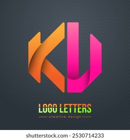 Creative design of the letters K and U. A template for a corporate brand, logo, and business card. A recognizable element of the brand name. The idea of thematic creativity