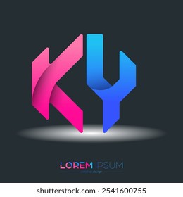 Creative design of the letters K and Y. A template for a corporate brand, logo, and business card. A recognizable element of the brand name. The idea of thematic creativity