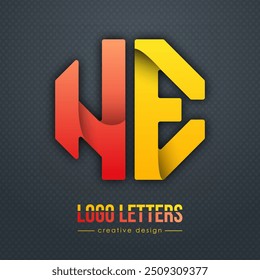 Creative design of the letters N and E. A template for a corporate brand, logo, and business card. A recognizable element of the brand name. The idea of thematic creativity