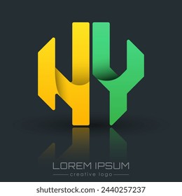 Creative design of the letters N and Y. A template for a corporate brand, logo, and business card. A recognizable element of the brand name. The idea of thematic creativity