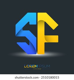 Design criativo das letras S e F. Um modelo para uma marca corporativa, logotipo e cartão de visita. Um elemento reconhecível da marca. A ideia de criatividade temática