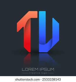 Creative design of the letters T and U. A template for a corporate brand, logo, and business card. A recognizable element of the brand name. The idea of thematic creativity