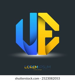 Creative design of the letters U and E. A template for a corporate brand, logo, and business card. A recognizable element of the brand name. The idea of thematic creativity