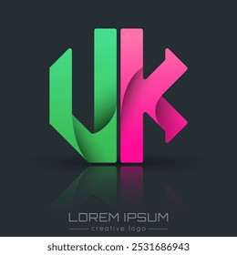 Creative design of the letters U and K. A template for a corporate brand, logo, and business card. A recognizable element of the brand name. The idea of thematic creativity