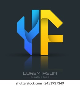 Creative design of the letters Y and F. A template for a corporate brand, logo, and business card. A recognizable element of the brand name. The idea of thematic creativity