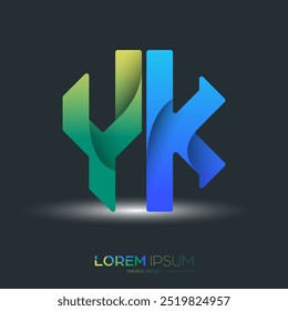Creative design of the letters Y and K. A template for a corporate brand, logo, and business card. A recognizable element of the brand name. The idea of thematic creativity