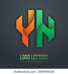 Creative design of the letters Y and N. A template for a corporate brand, logo, and business card. A recognizable element of the brand name. The idea of thematic creativity