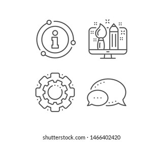 Creative design line icon. Chat bubble, info sign elements. Graphic designer sign. Brush and pencil symbol. Linear creative design outline icon. Information bubble. Vector