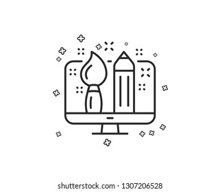 Creative design line icon. Graphic designer sign. Brush and pencil symbol. Geometric shapes. Random cross elements. Linear Creative design icon design. Vector