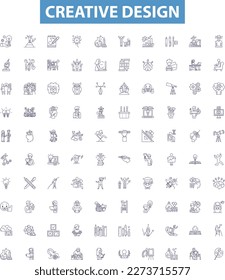 Creative design line icons, signs set. Design, Creative, Artistic, Inventive, Innovative, Visionary, Imaginative, Art, Stylish outline vector illustrations.