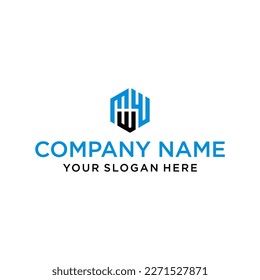 creative design line MWW hexagon shape and cube logo with lettering design for corporate identity