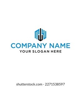 creative design line MWW hexagon shape and cube logo with lettering design for corporate identity