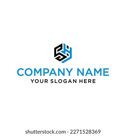 creative design line SH hexagon shape and cube logo with lettering design for corporate identity