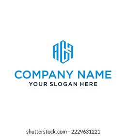 las líneas de diseño creativo de la forma hexágono AGF y el logotipo del cubo con el diseño de letras para la identidad corporativa