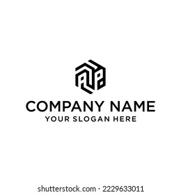 the creative design lines the AP hexagon shape and the cube logo with the letter design for corporate identity