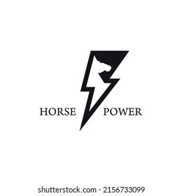 Creative design logo. Horse power logo vector. Illustration of horse and flash power icon.