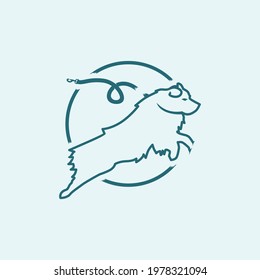 Creative design logo ideas training dogs with leash  become a brand symbol for your business, the concept of dog training icons