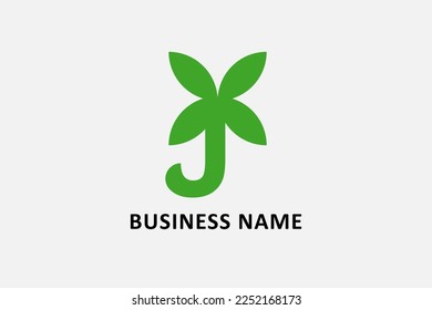 Creative design logo letter J with leaf