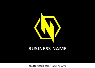 Creative design logo letter N lightning hexagon concept