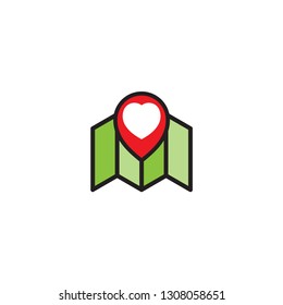 Creative design map, location mark and love icon. Location icon and map modern symbol for graphic and web design. Vector illustration EPS.8 EPS.10