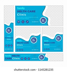 Creative Design For Medical Web banner Set of different standard sizes. Templates with place for photos, buttons. Vector illustration. Eps 10.
